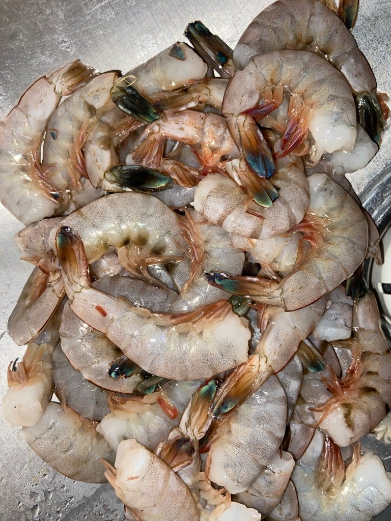 Freshly caught Wanchese, Nc shrimp from the market