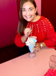 Cotton Candy milkshake at the American Girl Cafe in Tyson’s Corer