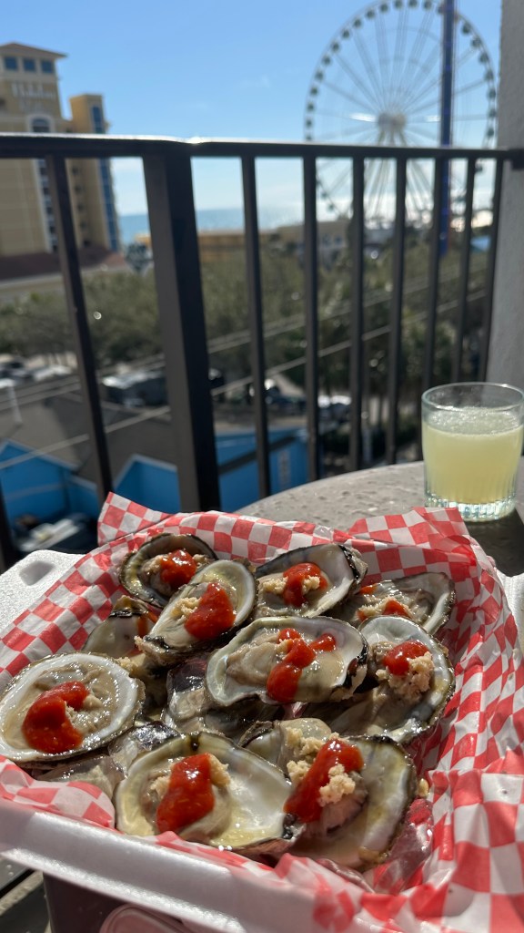 Oysters and a view in Myrtle Beach, South Carolina