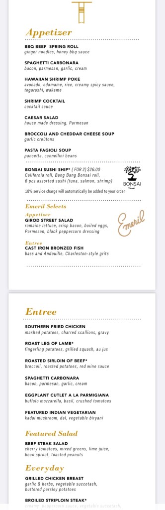 Sample menu from the Carnival Magic