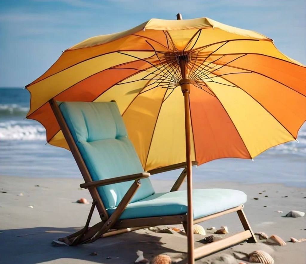 beach chair sitting on the beach with the ocean in sight