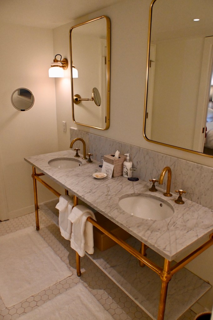 double sink inside of the King Vista suite at the Tides Inn in Irvington, Virginia