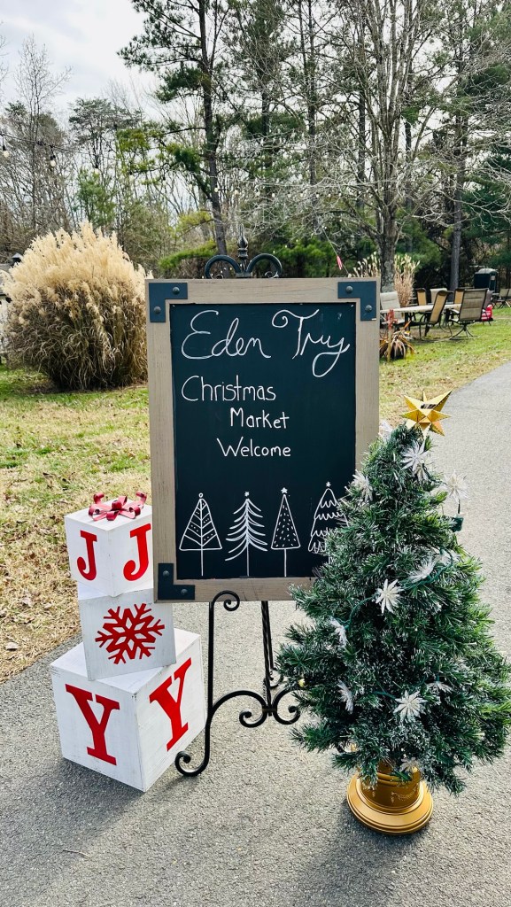 Eden try winery Christmas market welcome sign
